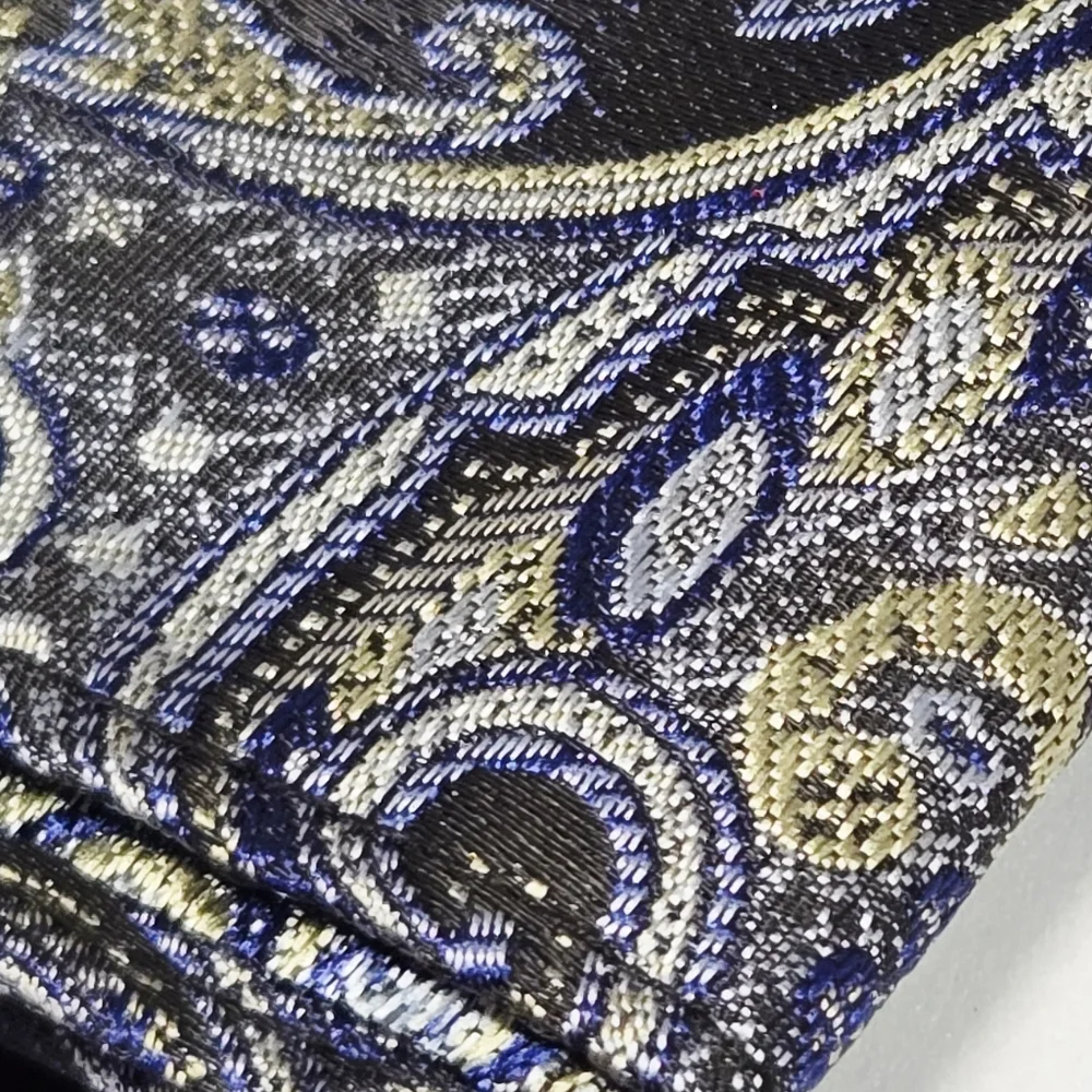 Silver Blue Paisley Bow Tie Pocket Square & Cufflinks Set – Wedding Prom Tux 4pc